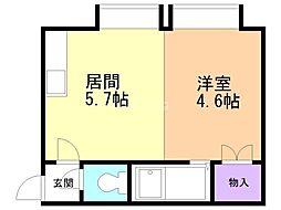 森住販美園マンション 1DKの間取図画像
