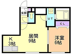 AKT月寒中央 1LDKの間取図画像