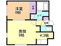 シルキー月寒東Ａ棟 3階1LDKの間取り