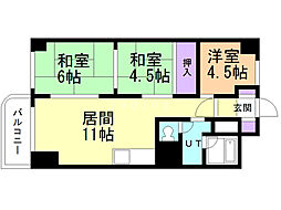 平岸ハイツ第1 4階3LDKの間取り