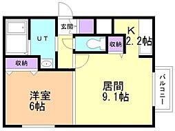 フライングヒル平岸 1階1LDKの間取り