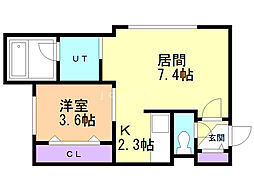 アクア美園 1階1LDKの間取り