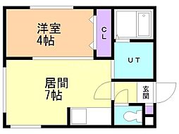 札幌市営東豊線 美園駅 徒歩3分の賃貸マンション 4階1DKの間取り