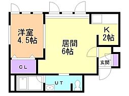 マリンパレス月寒弐番館 2階1LDKの間取り