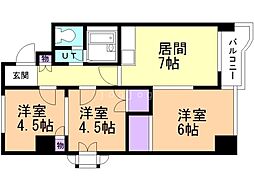 クレインパレス平岸 6階3DKの間取り