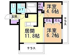 札幌市豊平区豊平一条4丁目マンション 2LDKの間取図画像