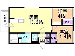 カーサブラン 3階2LDKの間取り