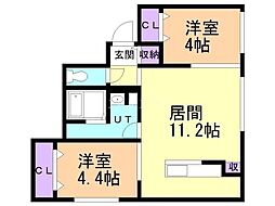 カーサブラン 5階2LDKの間取り