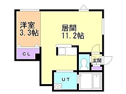 やま帽子Ａ棟 1階1LDKの間取り