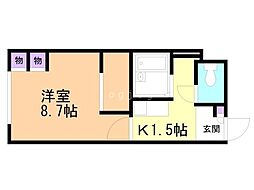 レオパレス月寒ベストフラット 2階1Kの間取り