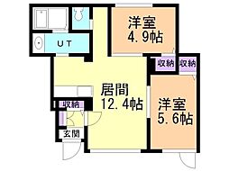 トポリーノ 1階2LDKの間取り