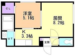 グランメール平岸1−2 1階1LDKの間取り