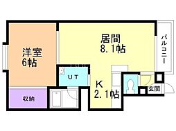 マリーマンション 1LDKの間取図画像