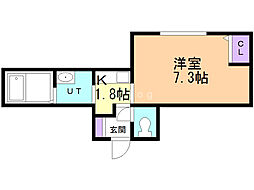 プレシェルト中の島 1Kの間取図画像