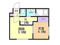 ローヤルハイツ水車町 1DKの間取図画像