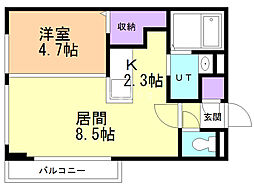コンフォルト水車町 1LDKの間取図画像
