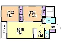 パレドゥロワ 2LDKの間取図画像