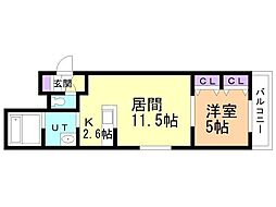 ateenahiragisi 1LDKの間取図画像