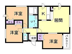 グランビレッジ公園通D 3LDKの間取図画像