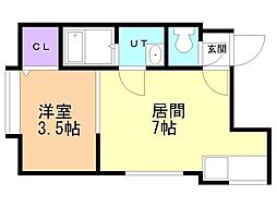 フラットJ美園南 1DKの間取図画像