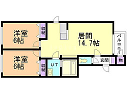 フォレスタ月寒東A 2LDKの間取図画像