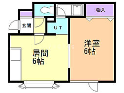 エスコート川沿B 1DKの間取図画像