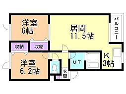プラトウ 2階2LDKの間取り