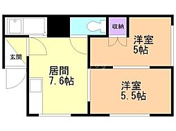 ライムハイツ 2DKの間取図画像