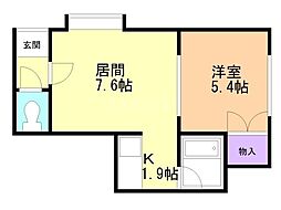 フルハウス北野 1LDKの間取図画像