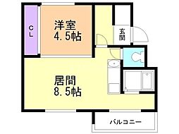 ビレッジハウス福住4 1LDKの間取図画像