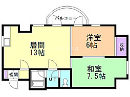 アサヒパレス立花 2LDKの間取図画像