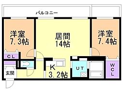 札幌市中央区南十五条西6丁目マンション 2LDKの間取図画像
