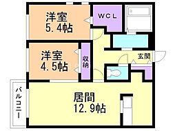 メゾンMT北野 2LDKの間取図画像