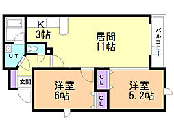 サウスヴィラA 2LDKの間取図画像