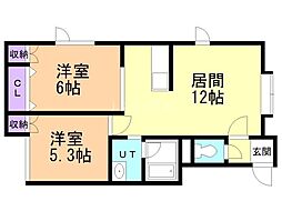 コスモスハイツ 2LDKの間取図画像