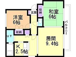 ハーベストコート 2LDKの間取図画像