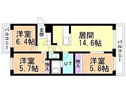 札幌市清田区北野一条2丁目マンション 3LDKの間取図画像