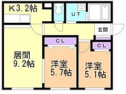 Agito北の沢 2LDKの間取図画像