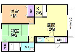 サンライズマンション3Ｂ 2階2LDKの間取り