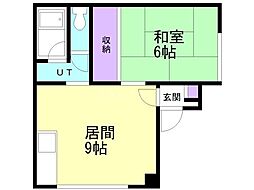 清栄ハイツ 201 2階1LDKの間取り