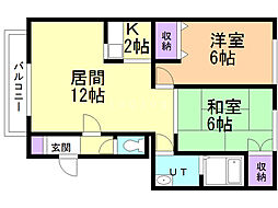 サンライズマンション3Ｂ 2階2LDKの間取り