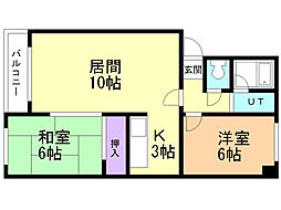 サンライズマンション1 4階2LDKの間取り