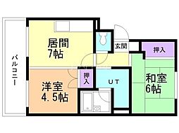 札幌第11トーカンマンション真駒内 2DKの間取図画像
