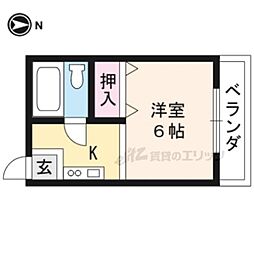 京都市営烏丸線 北大路駅 バス20分 西賀茂車庫前下車 徒歩8分の賃貸アパート 2階1Kの間取り