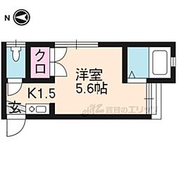 京福電気鉄道北野線 北野白梅町駅 徒歩5分の賃貸アパート 1階ワンルームの間取り