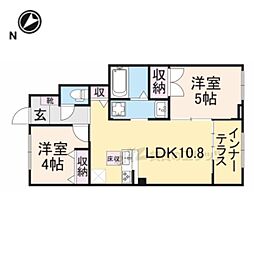 フォレスト蟹ヶ坂 1階2LDKの間取り