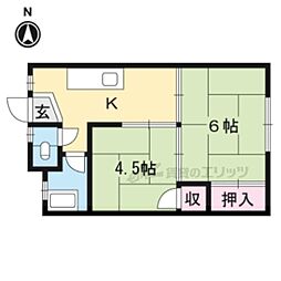 JR山陰本線 亀岡駅 徒歩16分の賃貸アパート 2階2Kの間取り