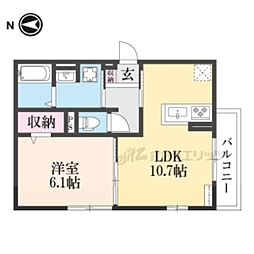 ＧＲＡＭＭ御陵荒木Ａ 1階1LDKの間取り