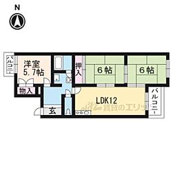 第二シャトーウメダ 2階3LDKの間取り