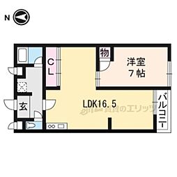 JR山陰本線 太秦駅 徒歩9分の賃貸マンション 1階1LDKの間取り